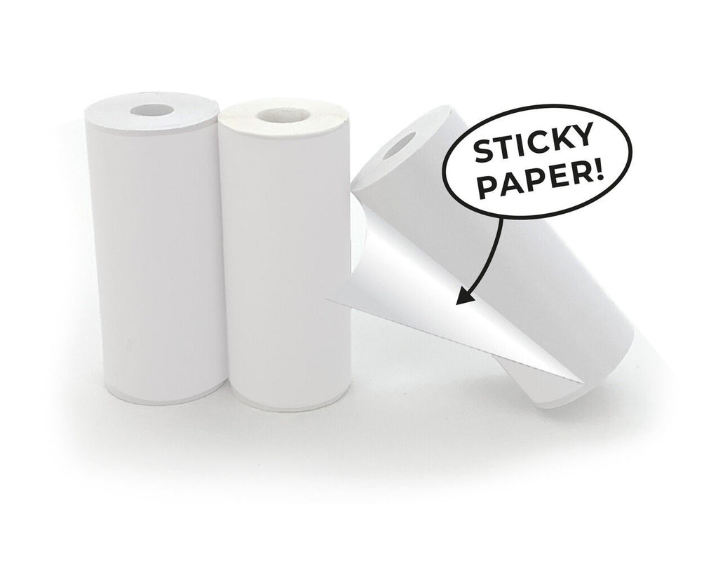 2. Three white self-adhesive paper rolls by Hoppstar with one roll partially peeled, featuring text 'Sticky Paper!'