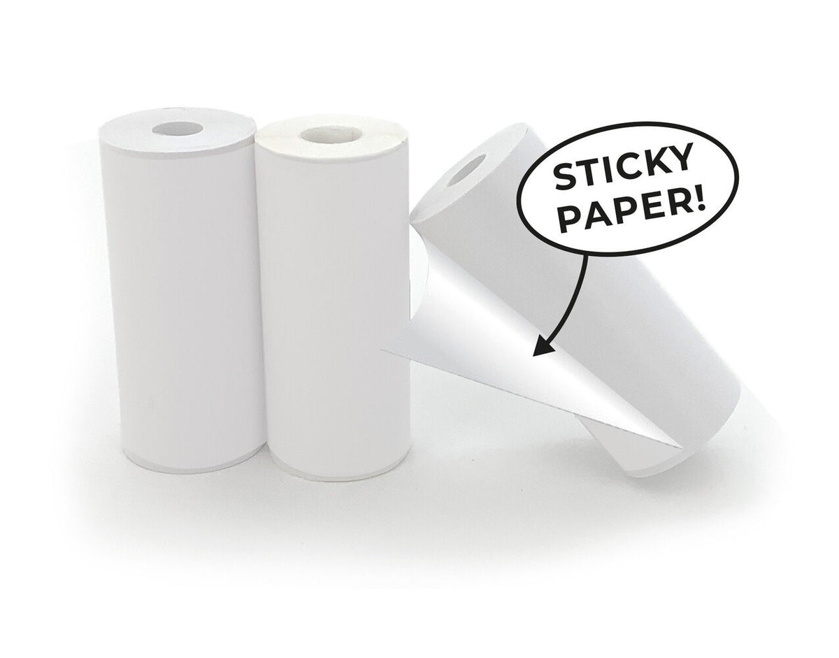 2. Three white self-adhesive paper rolls by Hoppstar with one roll partially peeled, featuring text 'Sticky Paper!'