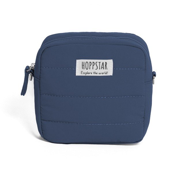 30. Navy Hoppstar camera bag with logo, displayed on white background