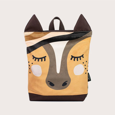 5. Studio image of Muni horse backpack, featuring playful horse face design