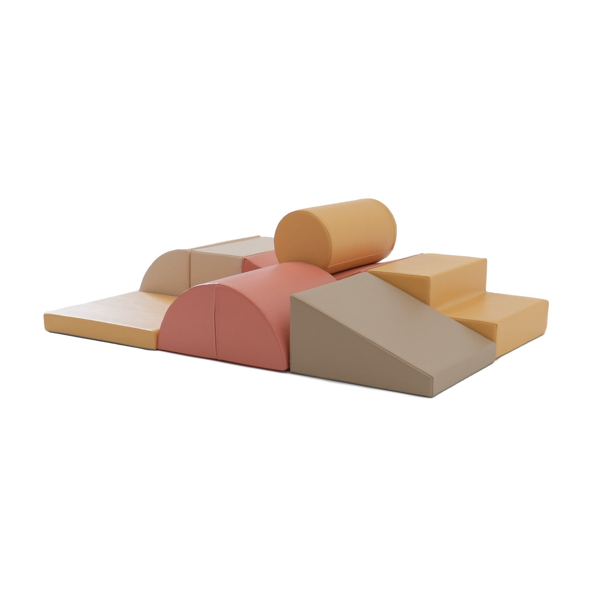 4. IGLU Adventurer pastel pink foam block set arranged in a sloped play structure