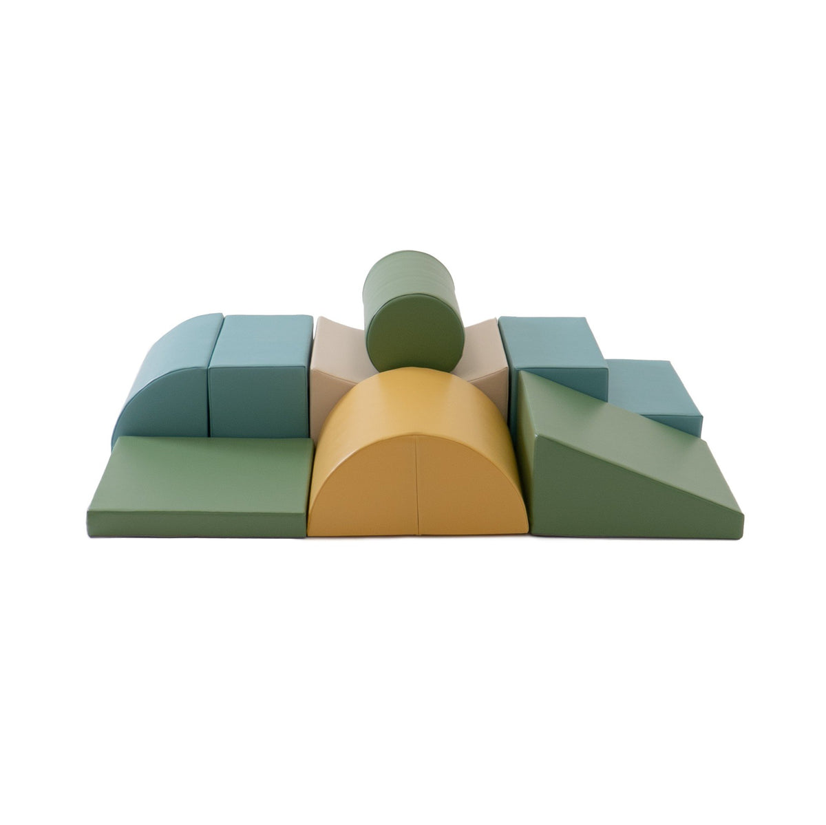 1. IGLU Adventurer 8-piece foam block set in pastel turquoise, green, and yellow arranged on a white background