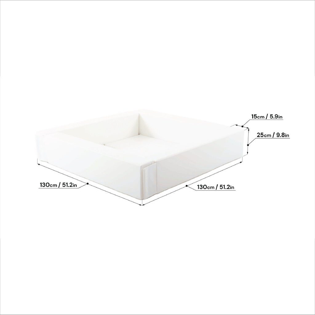 6. Size chart for IGLU soft play ball pit showing dimensions in centimeters and inches
