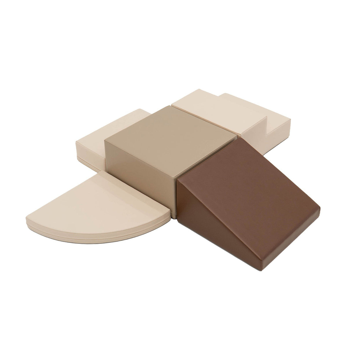2. IGLU Corner Climber set arranged in a stepped formation with chocolate and beige foam blocks