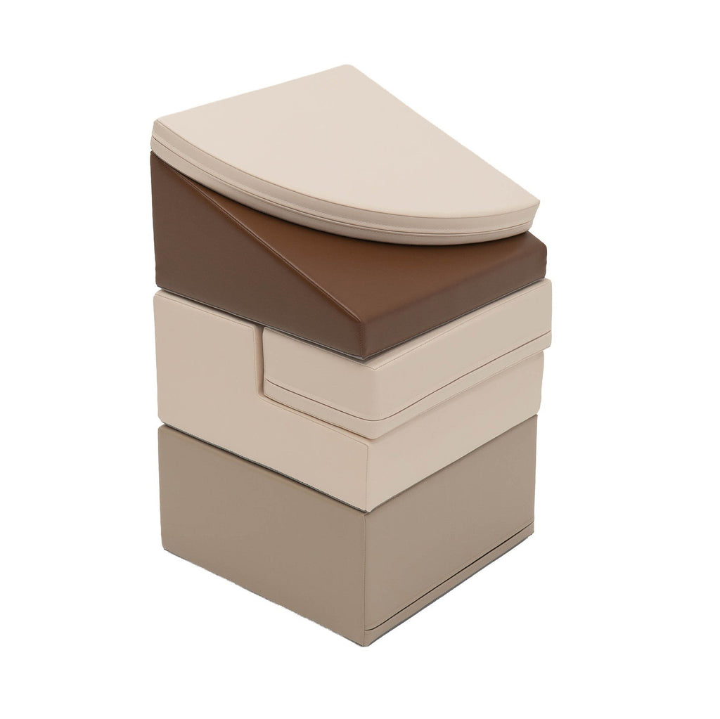 4. Stacked IGLU Corner Climber foam blocks in chocolate and beige, showing different shapes