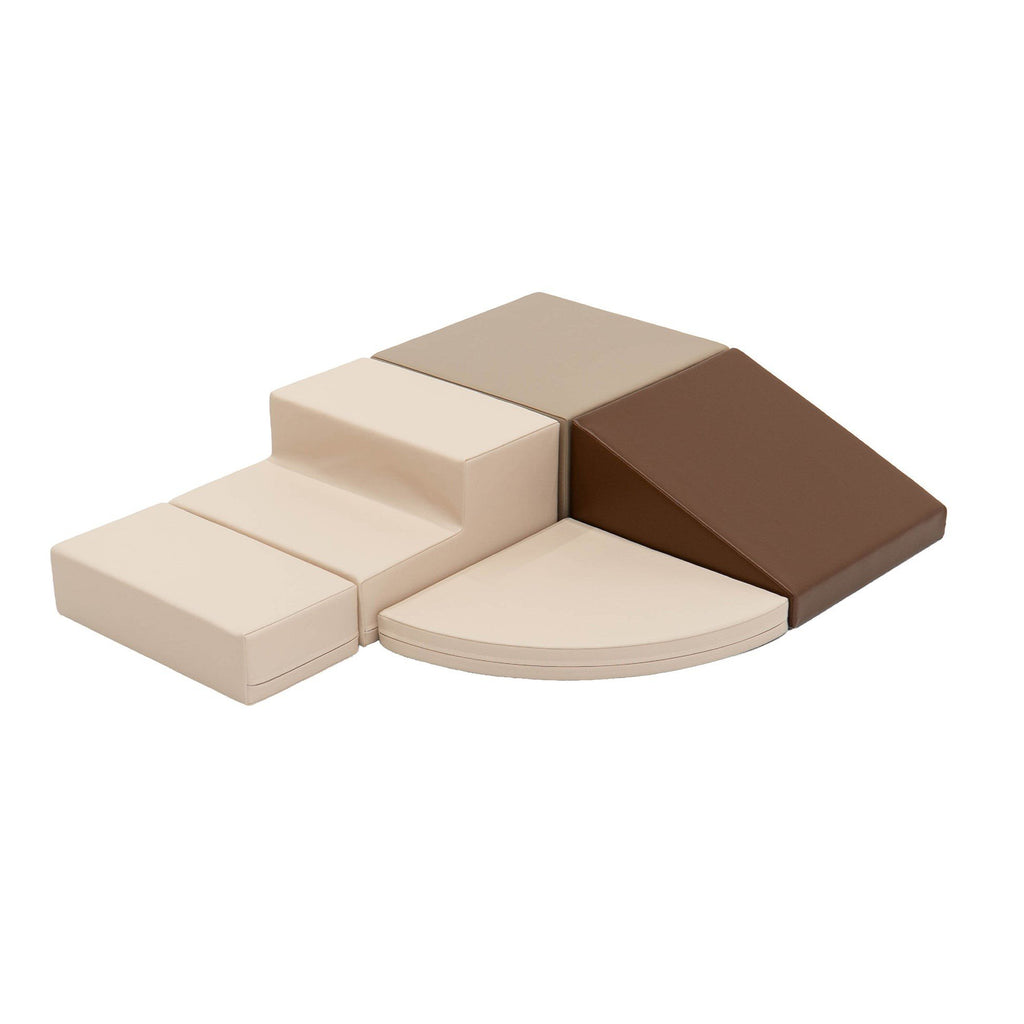 2. IGLU Corner Climber 5-piece set with chocolate and beige foam blocks on a white background