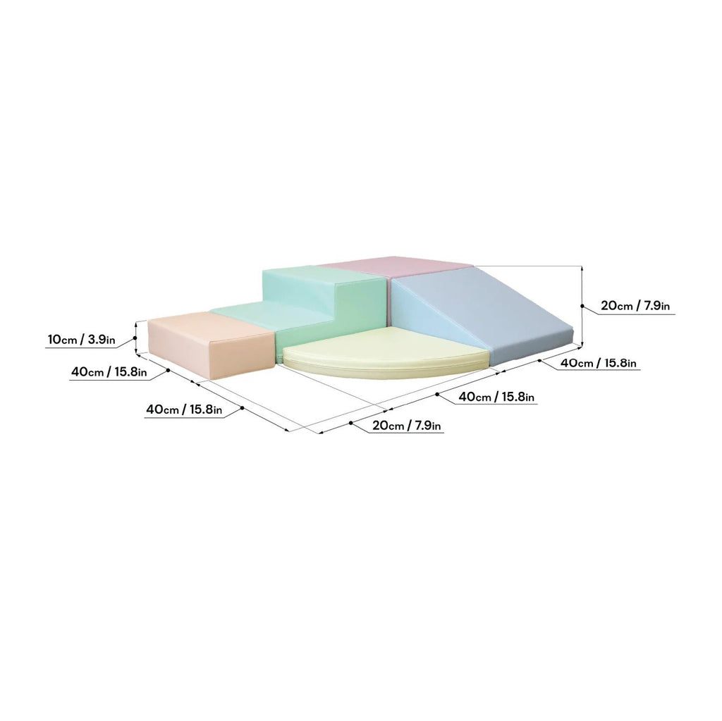 14. Size chart for IGLU pastel foam block set showing dimensions in centimeters