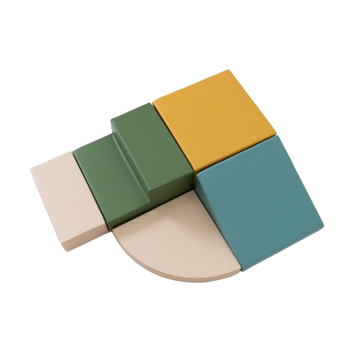 4. Top view of IGLU Corner Climber set in pastel turquoise, green, yellow, and beige on a white background