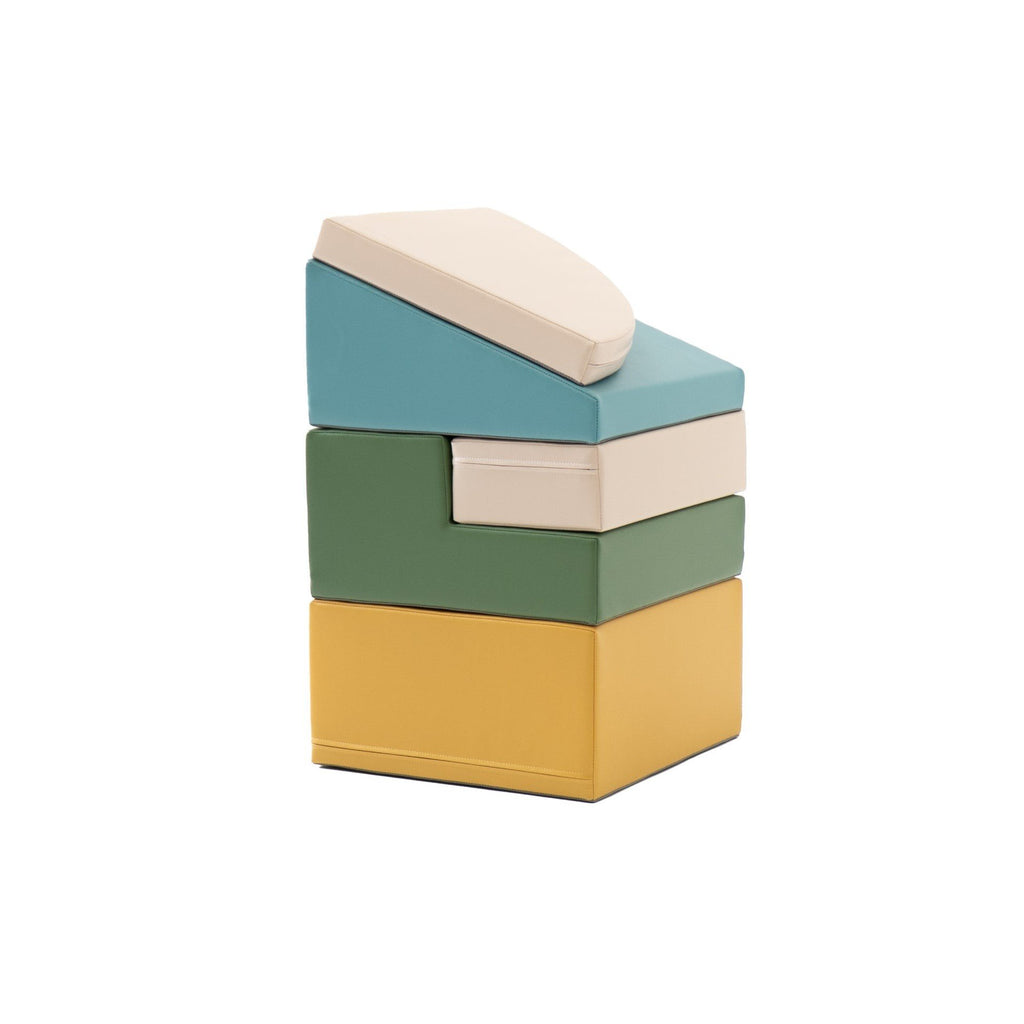 5. IGLU Corner Climber foam blocks stacked vertically in pastel turquoise, green, yellow, and beige