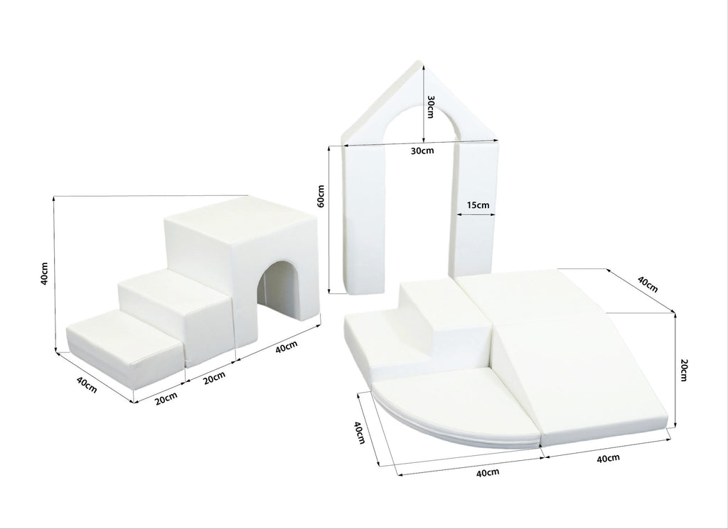 5. Size chart for IGLU Adventurer 10-piece playset with dimensions in centimeters