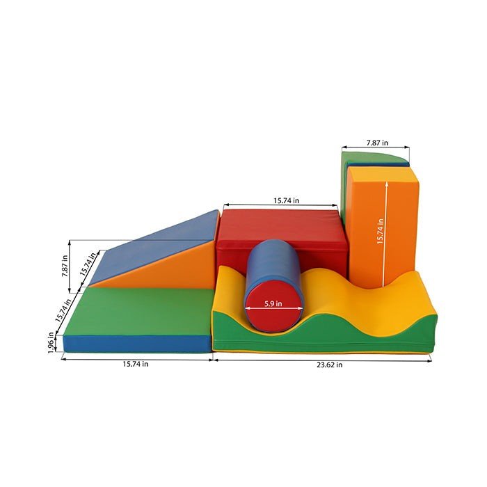 5. Size chart for multicolor foam block set with dimensions in centimeters