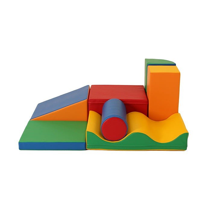2. Multicolor foam block set arranged in a studio setting with various shapes
