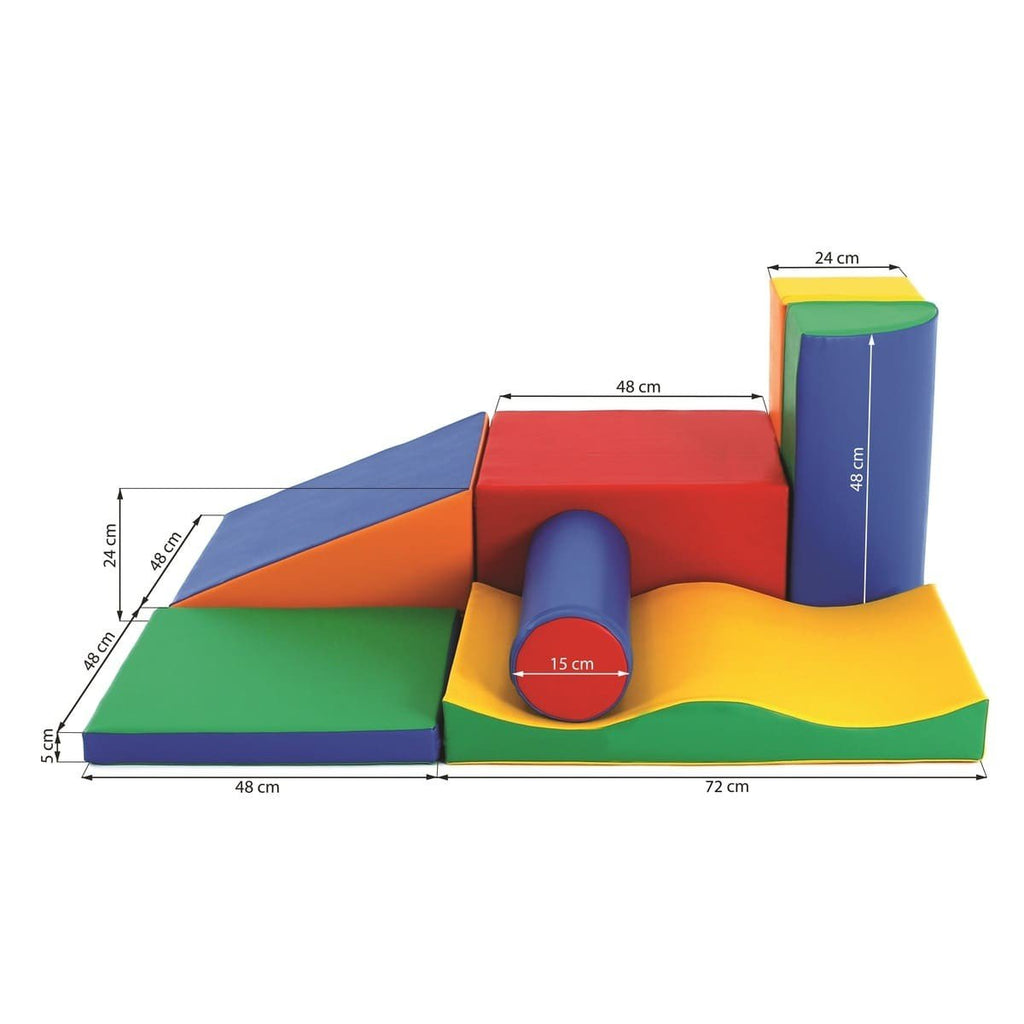 5. Size chart for multicolor foam block set with dimensions in centimeters