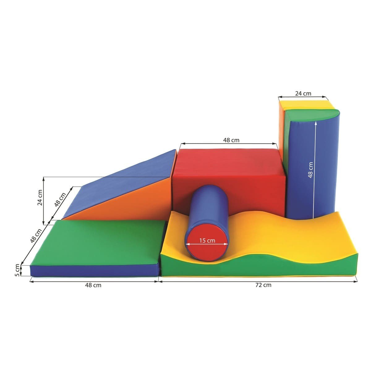 5. Size chart for multicolor foam block set with dimensions in centimeters