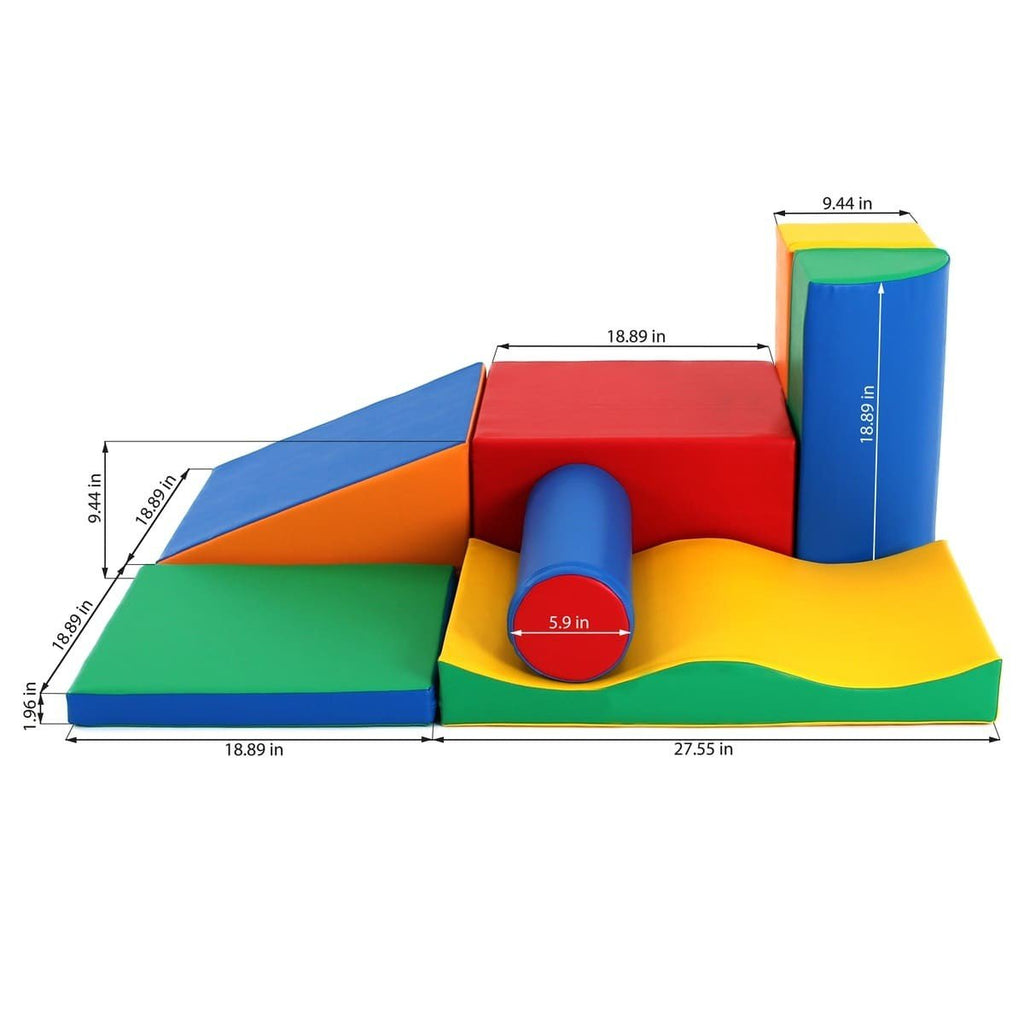 5. Size chart for multicolor foam block set with dimensions in centimeters