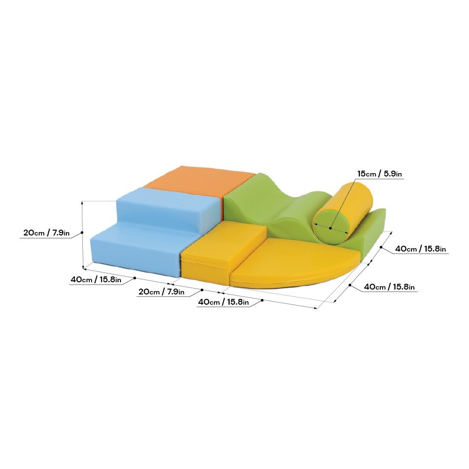 5. Size chart for IGLU Explorer foam block set showing dimensions in centimeters