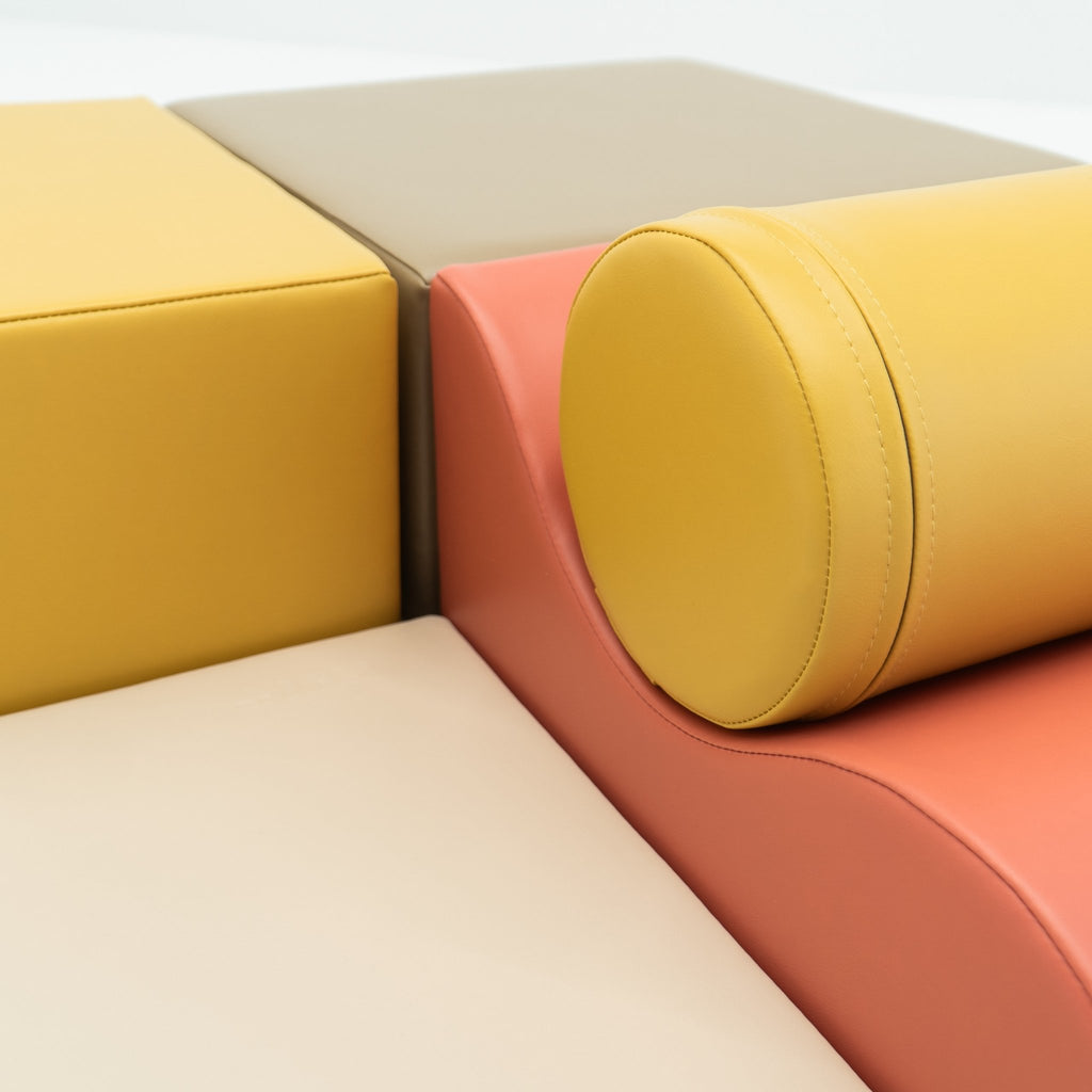 3. Close-up of pastel pink and yellow foam block textures