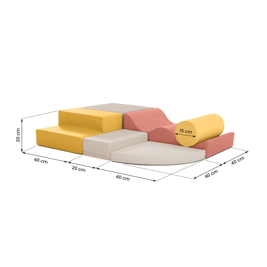 5. Size chart for pastel pink and yellow foam block set with dimensions