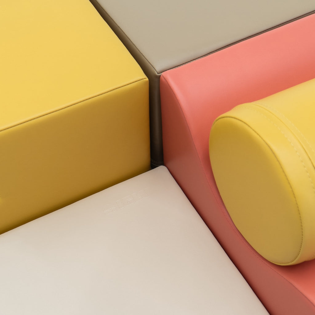 3. Close-up of pastel pink and yellow foam block textures