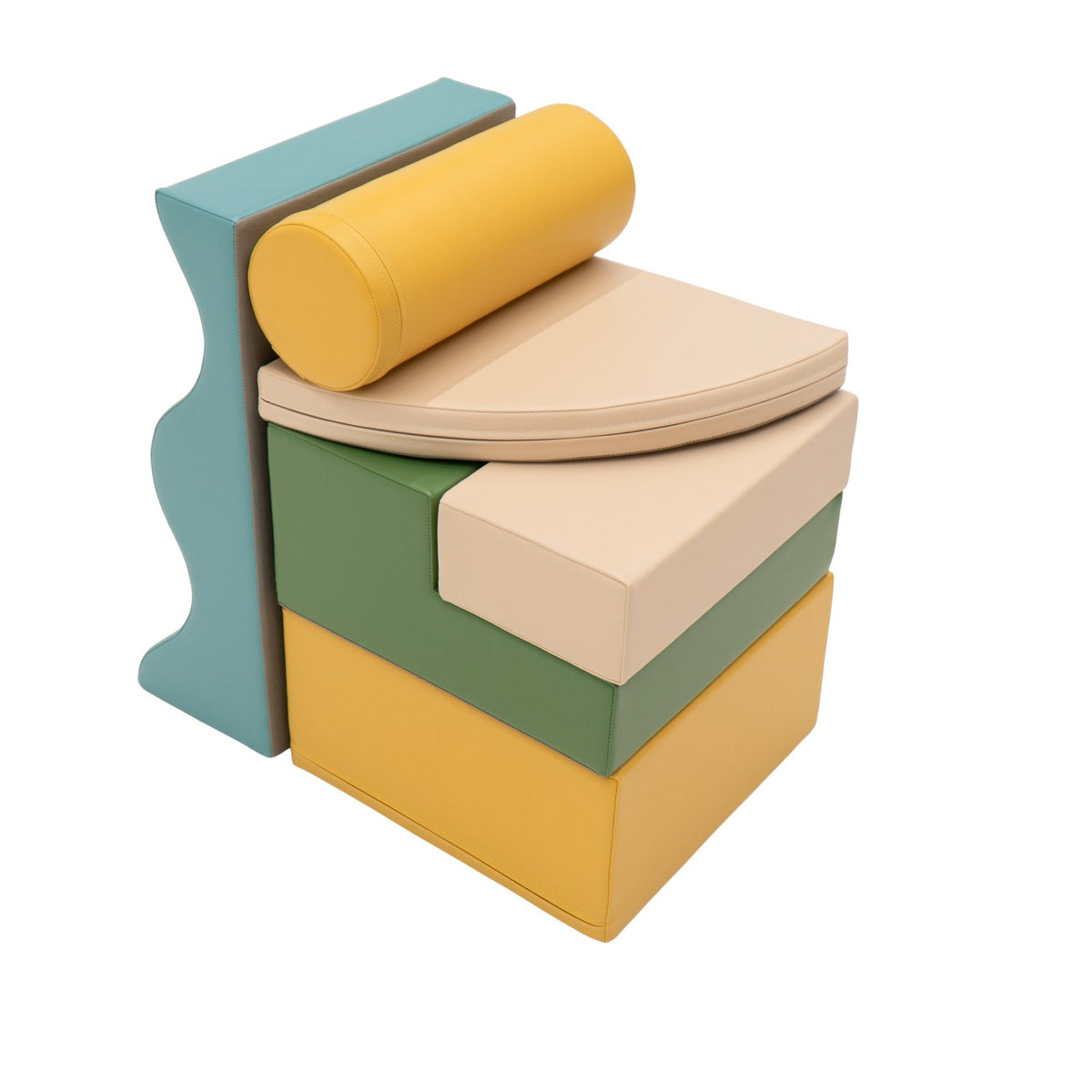 8. IGLU Explorer Set stacked with pastel turquoise, yellow, and green foam blocks showing various shapes