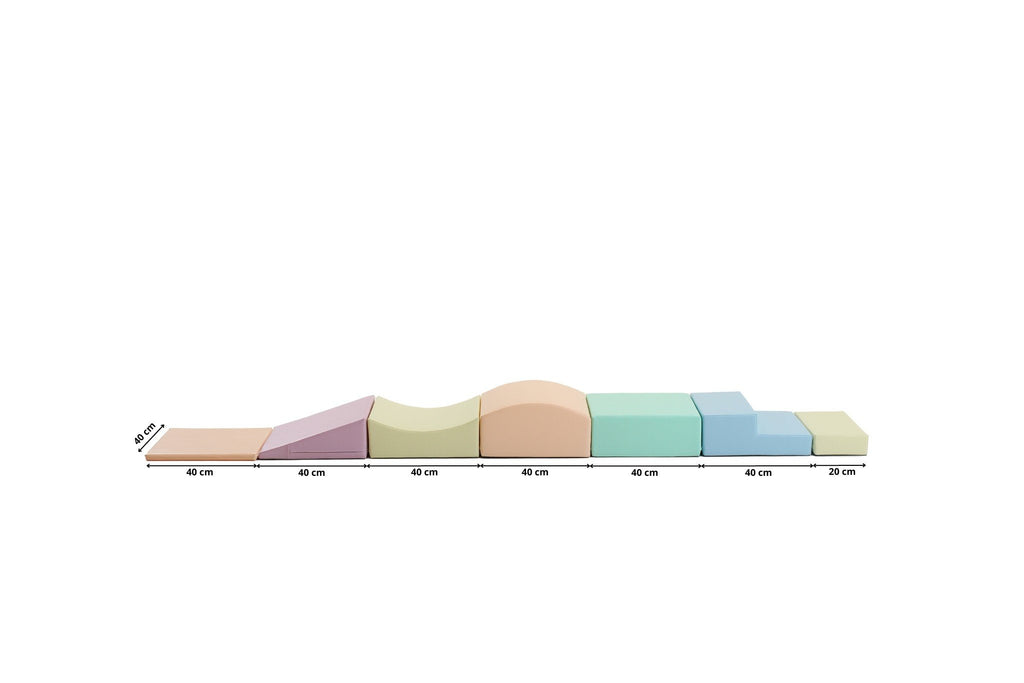 5. Size chart for IGLU Little Crawler pastel foam block set with measurements in centimeters
