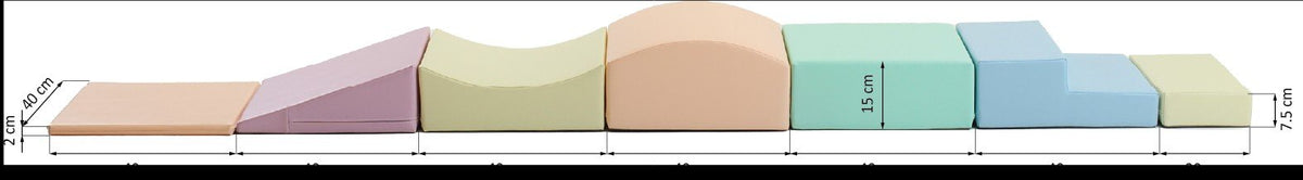 5. Size chart for IGLU Little Crawler foam block set showing dimensions in centimeters