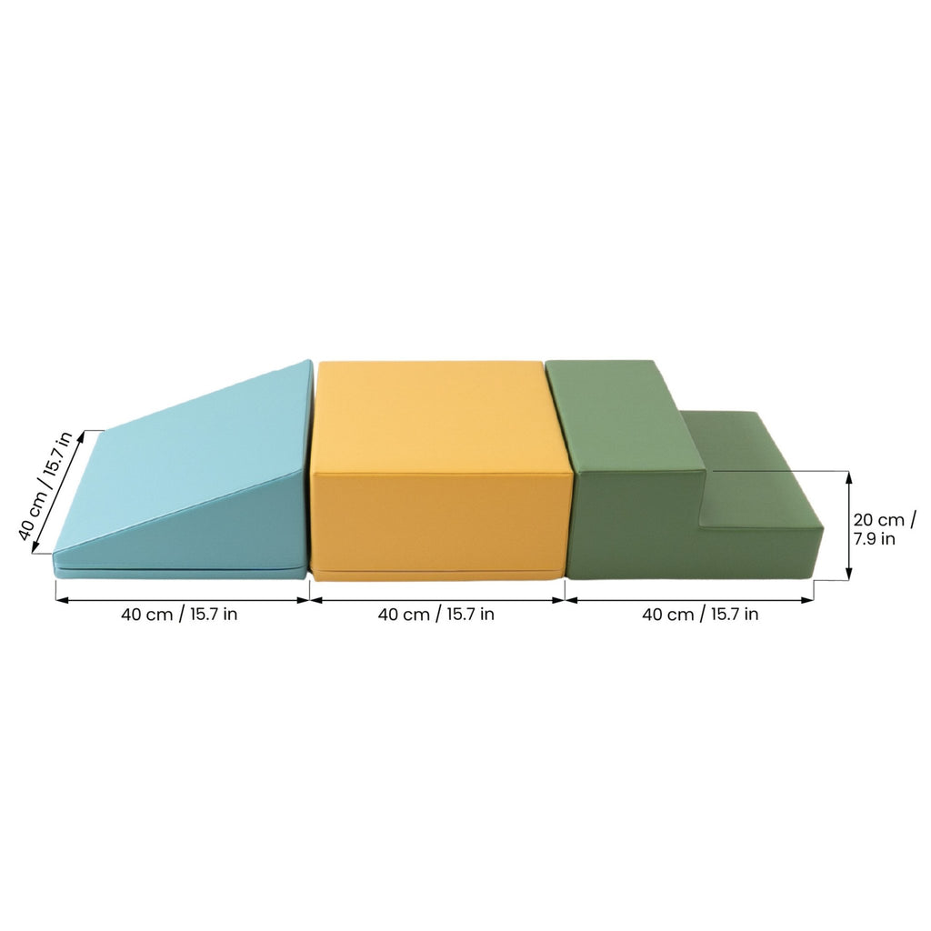 10. Size chart for IGLU foam blocks showing dimensions in centimeters and inches
