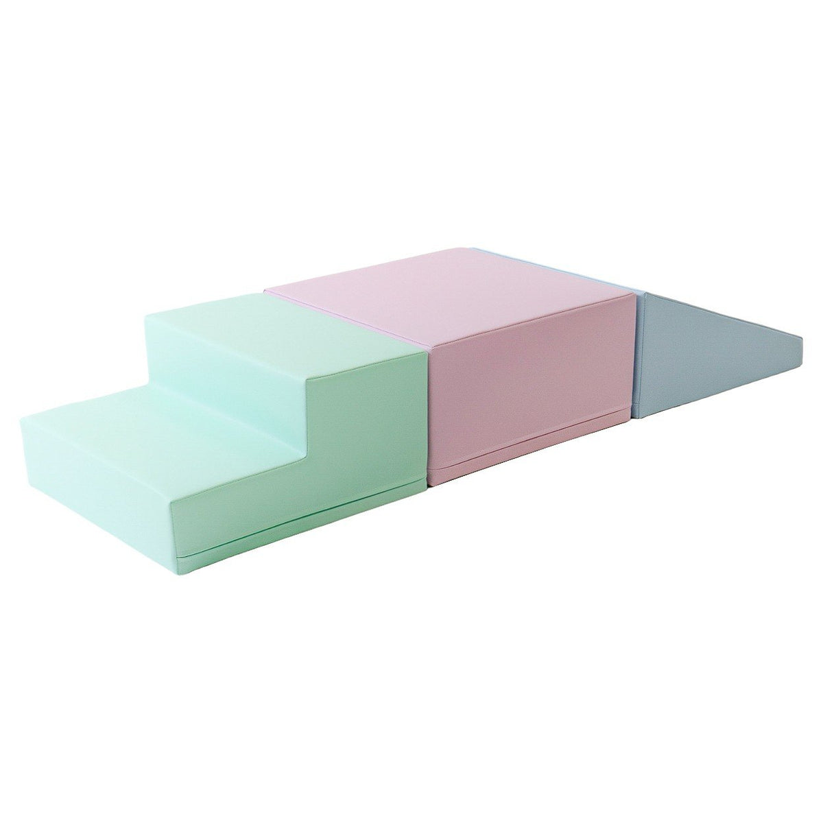 2. IGLU soft pastel foam blocks in a step and slope arrangement on a white background