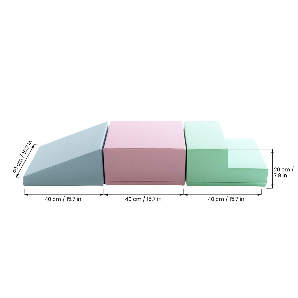 5. Size chart for IGLU soft pastel foam blocks showing dimensions in centimeters