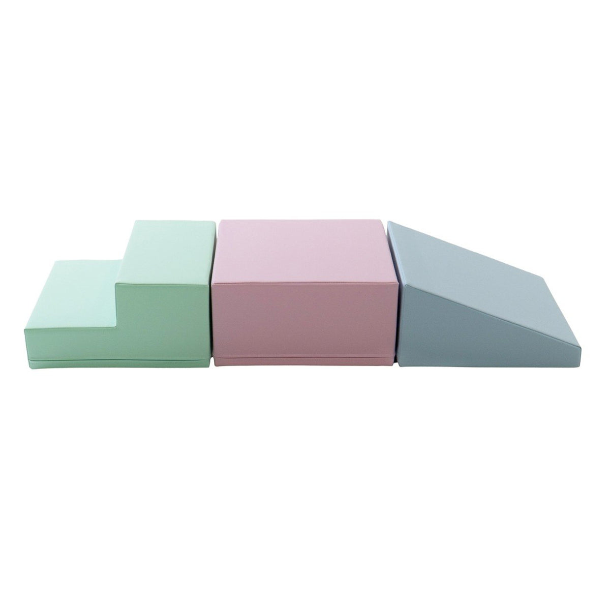 2. IGLU soft pastel foam blocks in a step and slope arrangement on a white background