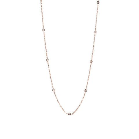 2. MyaMoon Illumi Doubled M Necklace in rose gold with zircon accents, studio shot