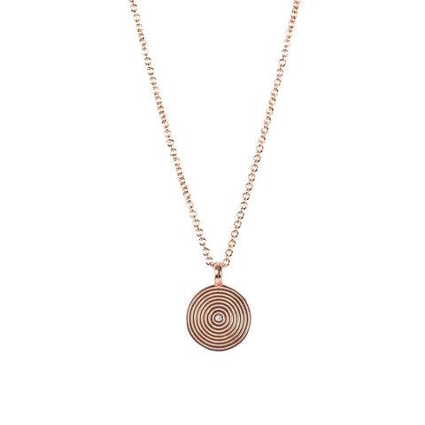 3. Studio image of MyaMoon Illumi Infinity Pendant Necklace in rose gold, featuring circular design
