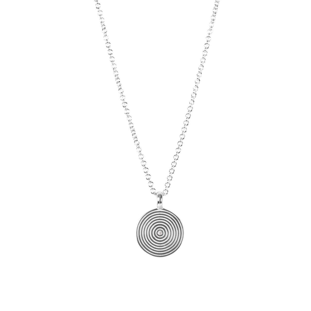 4. Studio image of MyaMoon Illumi Infinity Pendant Necklace in silver, showcasing minimalist design