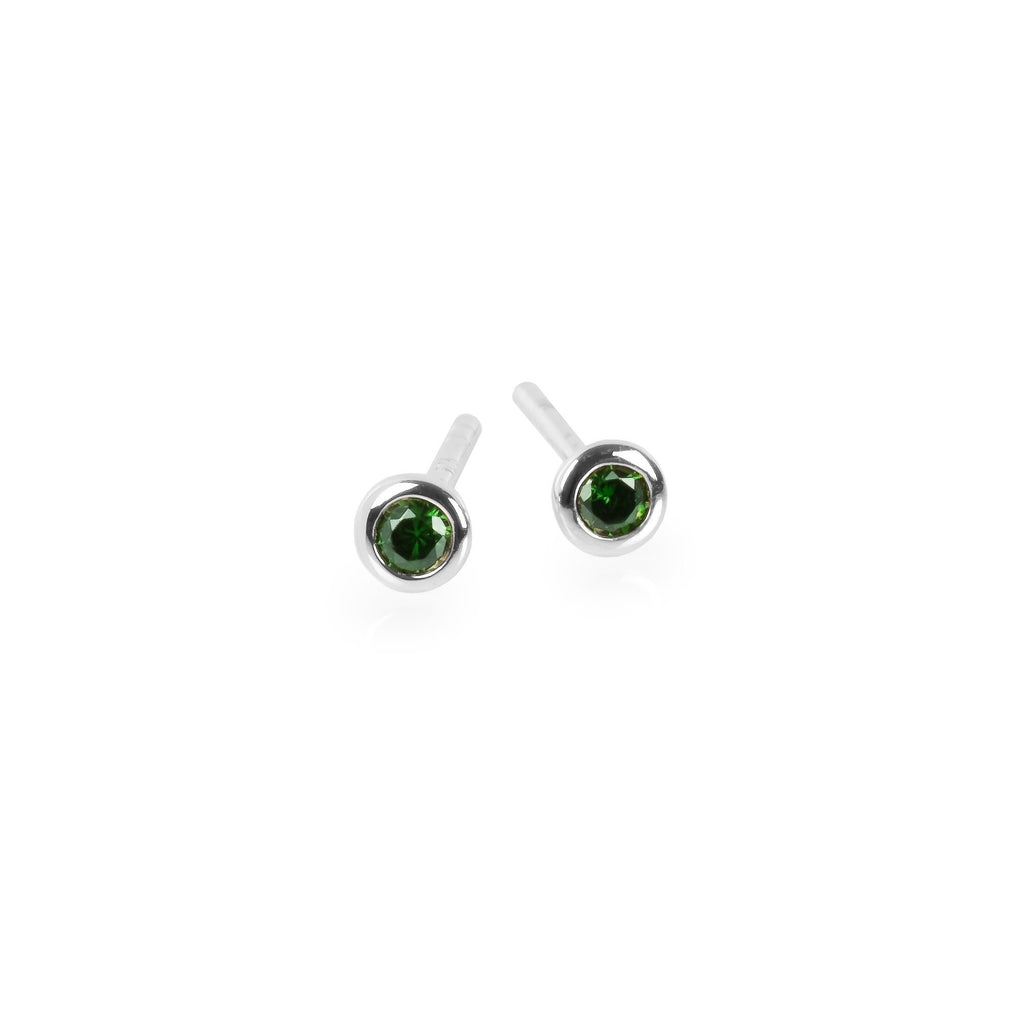 7. MyaMoon Illumi stud earrings in rhodium plating with green zircon, showcasing versatile elegance