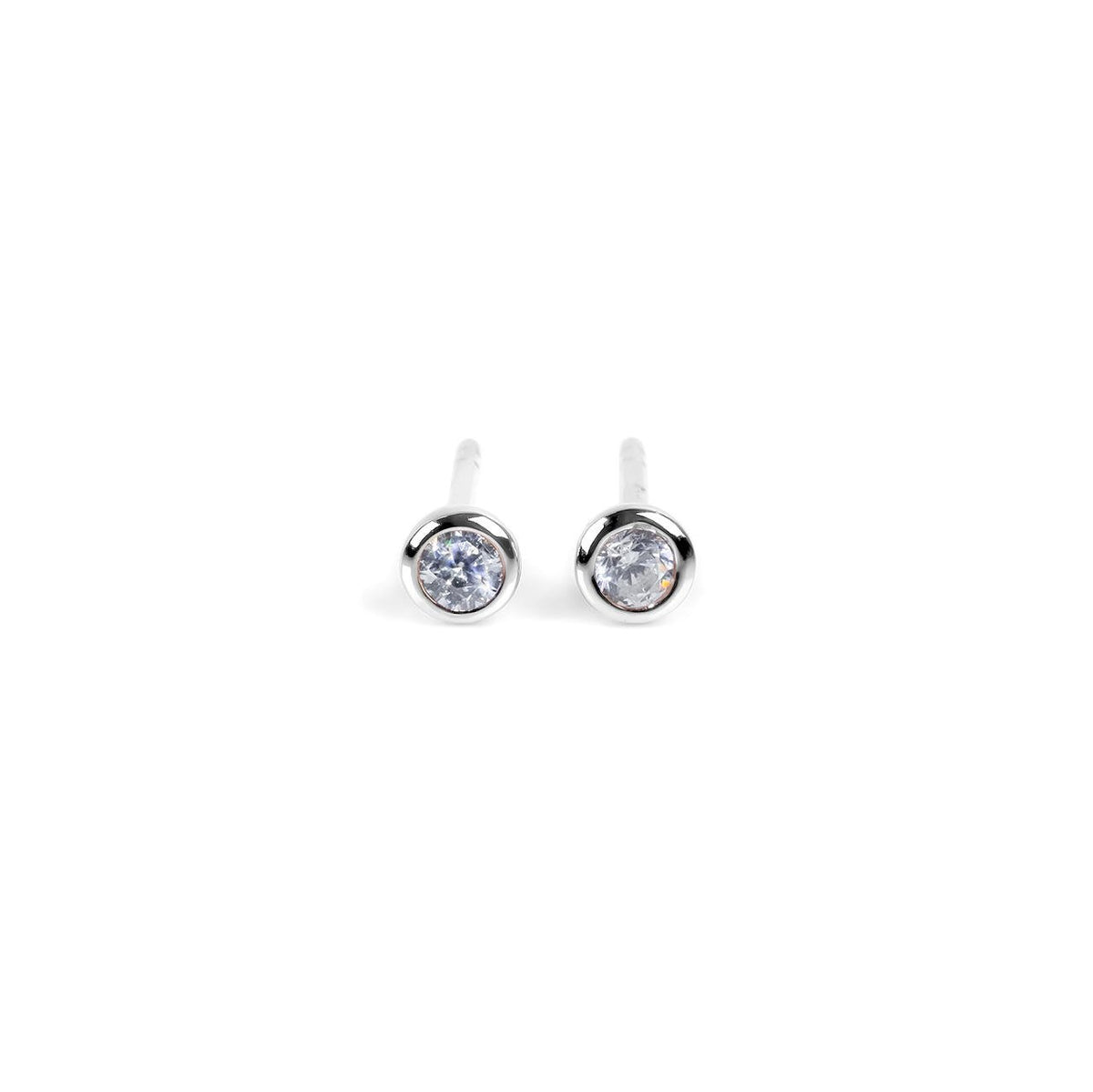 1. MyaMoon Illumi stud earrings in rhodium plating with white zircon, showcasing minimalist Nordic design