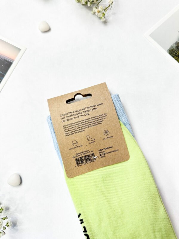 3. Back view of SEIK Old Town Tallinn socks packaging with product details and barcode