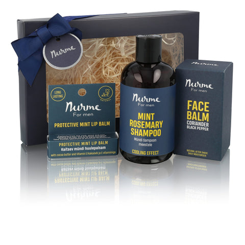 1. Nurme Natural Men's Gift Set 'Refreshing' with face cream, mint lip balm, and mint rosemary shampoo in gift box