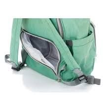 8. Side pocket of mint green Fillikid diaper backpack with open zipper showing interior