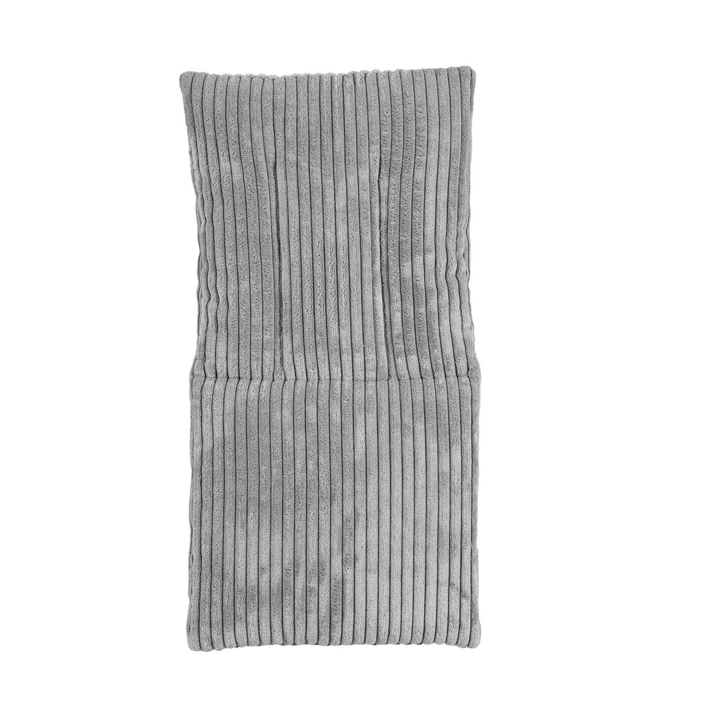 3. Close-up of grey ribbed corduroy fabric for baby swing cushion, showing texture and stitching details