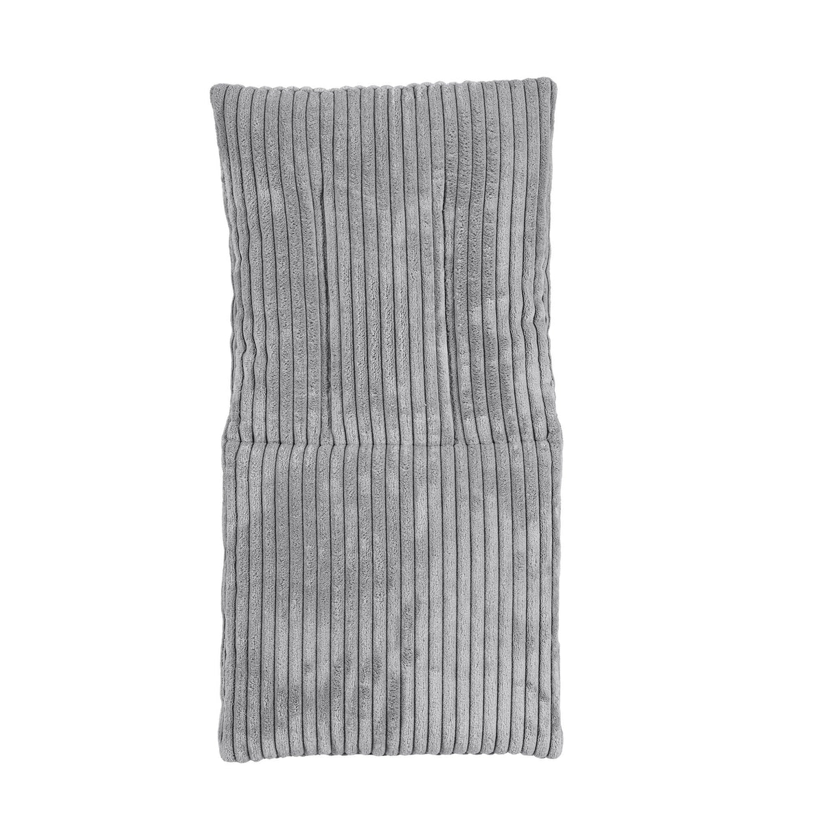 3. Close-up of grey ribbed corduroy fabric for baby swing cushion, showing texture and stitching details