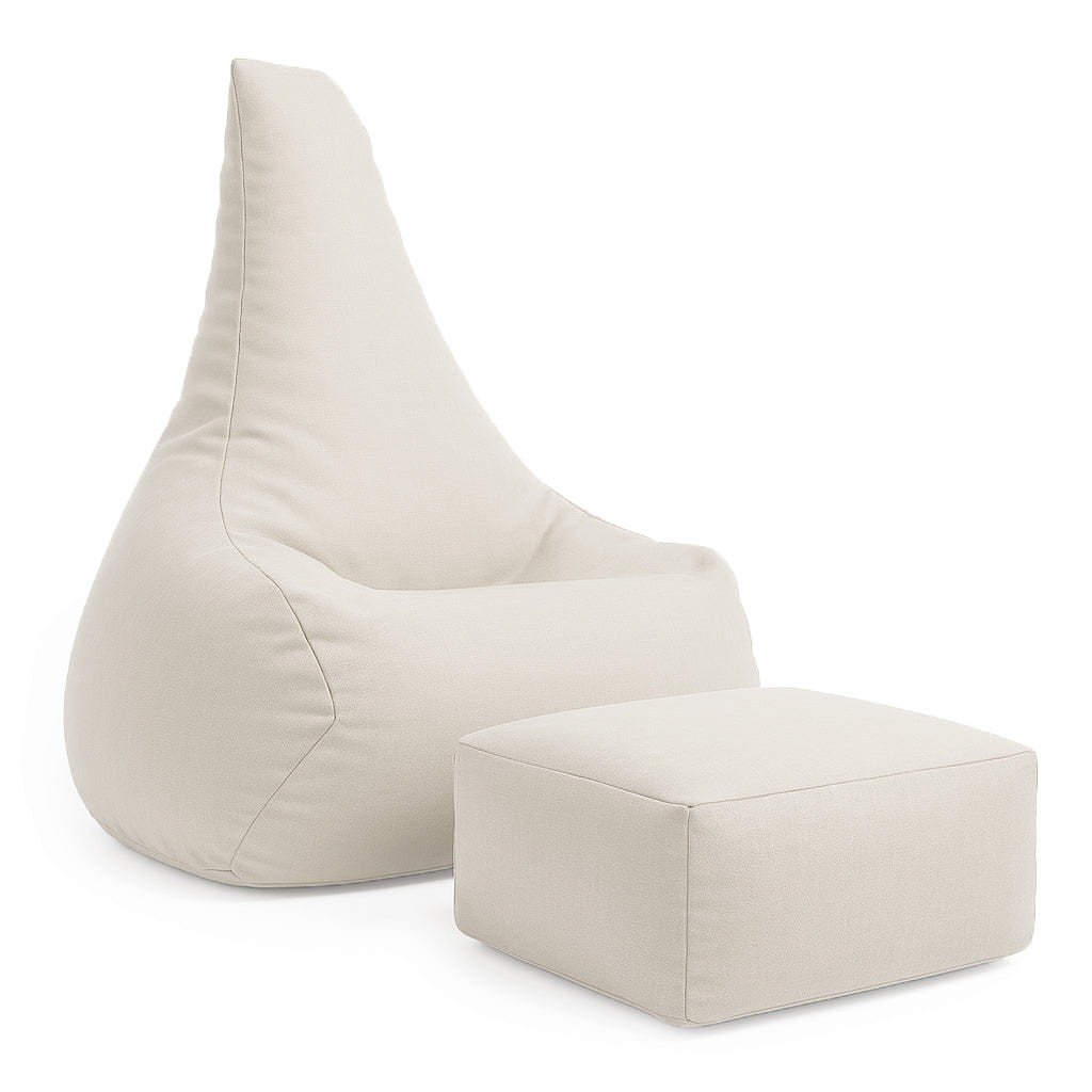1. Beige bean bag with matching footrest on white background, ergonomic design for kids by MeowBaby