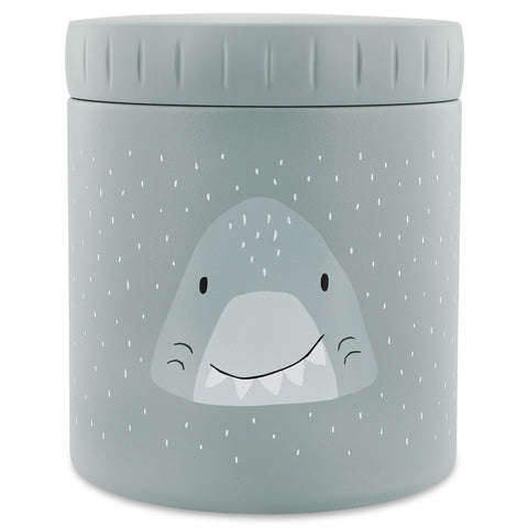2. Trixie Baby Mr. Shark insulated lunch pot in light blue with shark face design on clean background