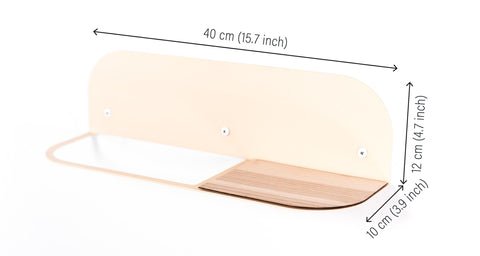5. Size chart for steel and wood towel rack showing dimensions in centimeters and inches