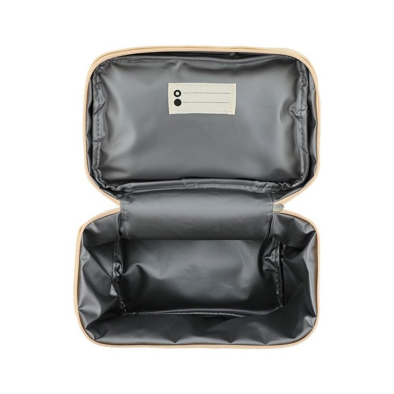 2. Interior view of Trixie Baby Mrs. Unicorn thermal lunch bag showing black isothermal lining and name tag slot