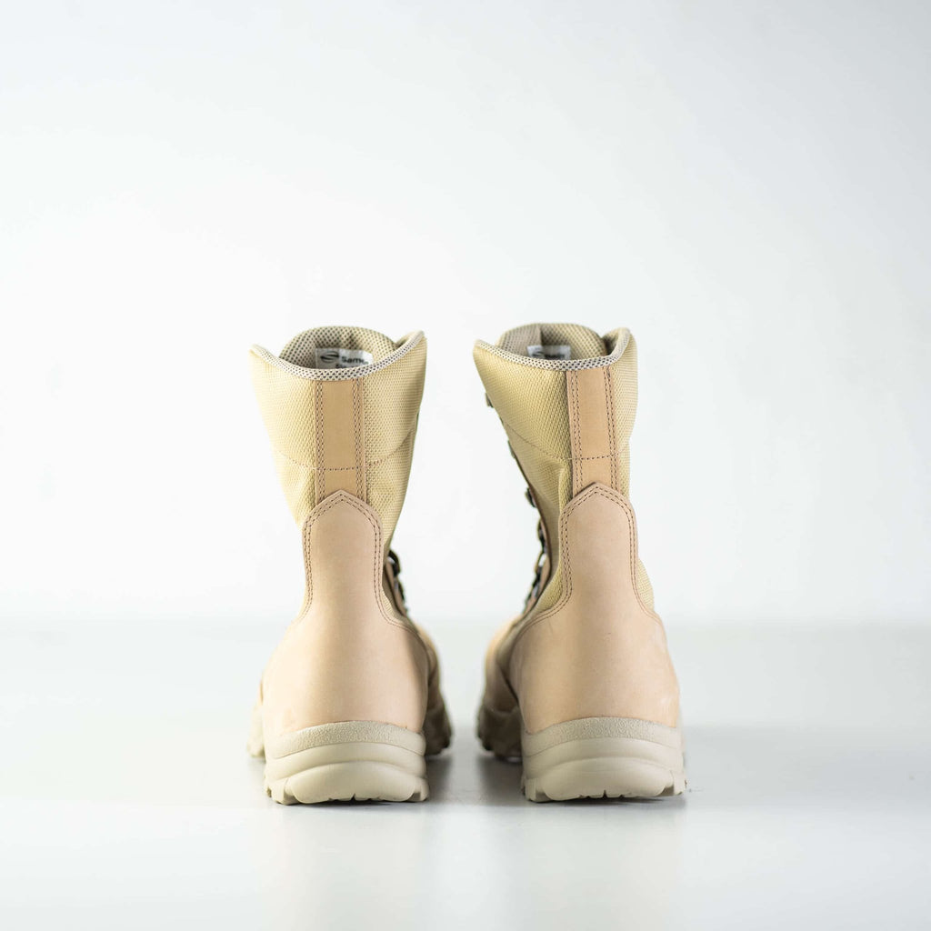 6. Back view of beige Samelin 598 Desert Boots in studio, showing heel and sole design