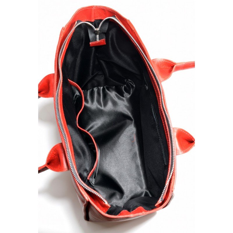 4. Interior view of Papillon Leather Handbag No. 35-29 in cognac, showing spacious compartments