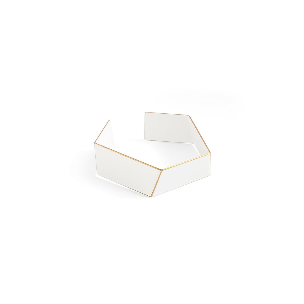 5. White Lisa Kroeber Jewellery Folded Bracelet in studio setting, showcasing elegant powder-coated finish