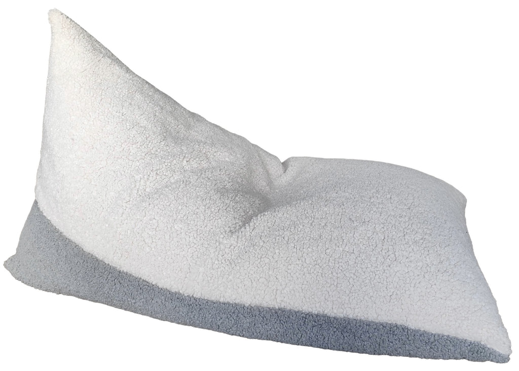 3. Side view of Luula Kids Bean Bag Chair in two-tone sherpa, highlighting plush texture
