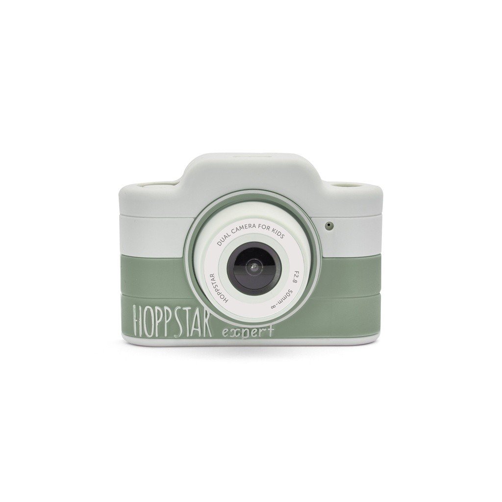 2. Green and white Hoppstar Expert children's camera with silicone cover on white background