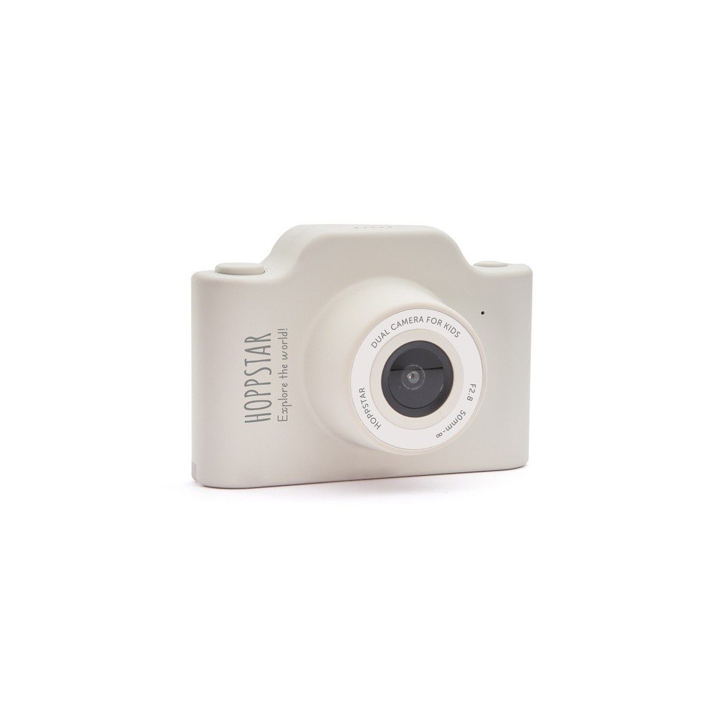 2. White Hoppstar Expert children's camera with silicone cover, angled view on white background